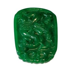 Vintage Green Jade Dragon Pendant Charm Carved Pendant Necklace Jewelry
